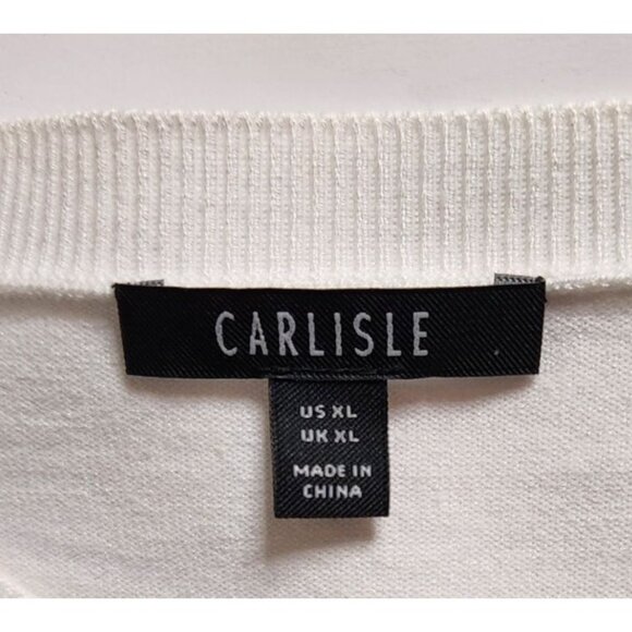 Cardigan Womens XL White blue green geometric Sweater artsy office long sleeve - Picture 2 of 7